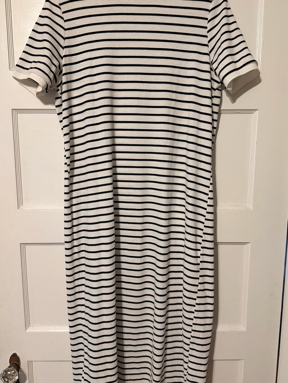 SHEIN Black & White Striped Ribbed Midi Dress